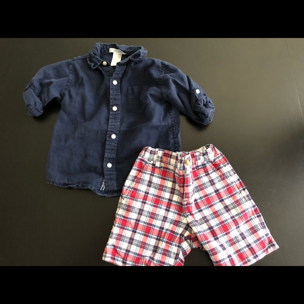 Janie & Jack outfit - linen shirt and plaid shorts